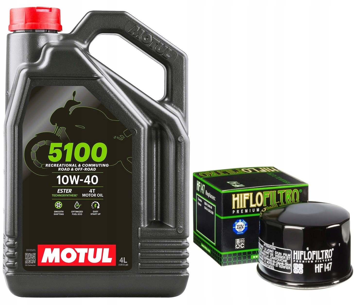 Olej Motul 5100 10W40 4L. Filtr HF147, Yamaha YFM660 Raptor, 01-05r.
