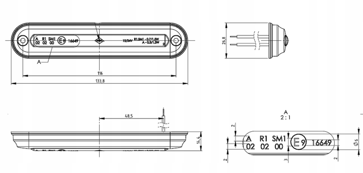 Lampa obrysowa Przyczepki Przyczepy Naczepy Obrysówka Led 12/24V Slim 2X Źródło światła LED