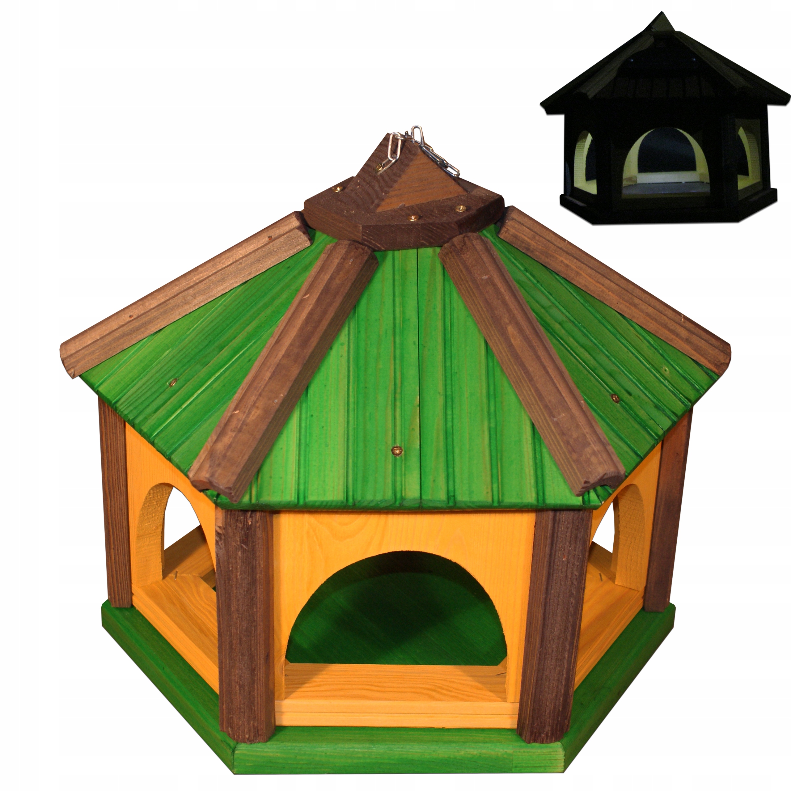 Krmítko pro ptáky ze dřeva zelené K40_S s Led solárním osvětlením