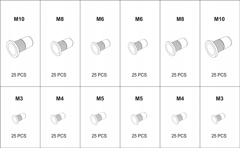 RIVET PIULIȚĂ SET M3-M10 MIX 300PCS RIVET PIULIȚĂ EAN 5907580175614