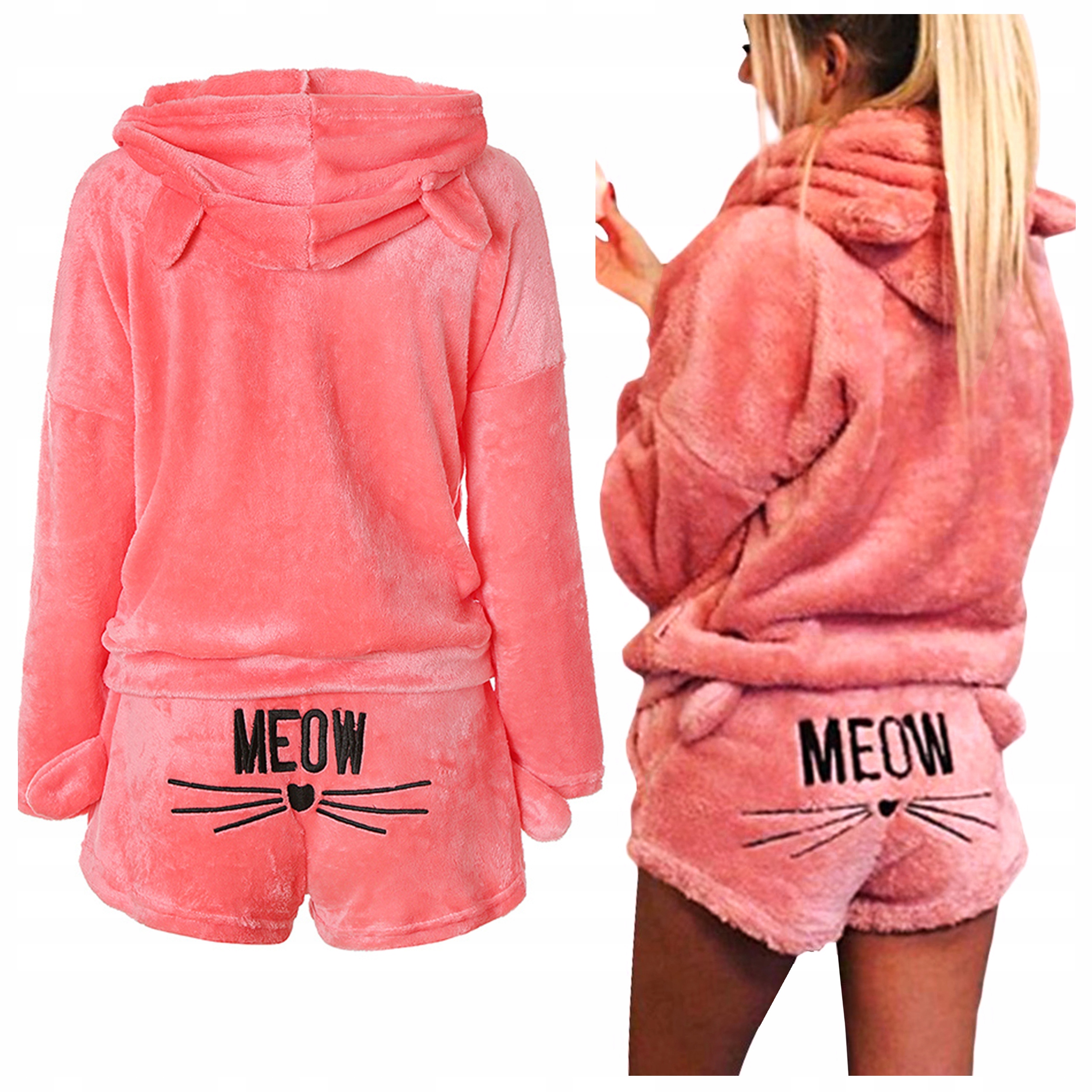 

Pluszowa Piżama ciepła Bluza Szorty meow Kot XXL