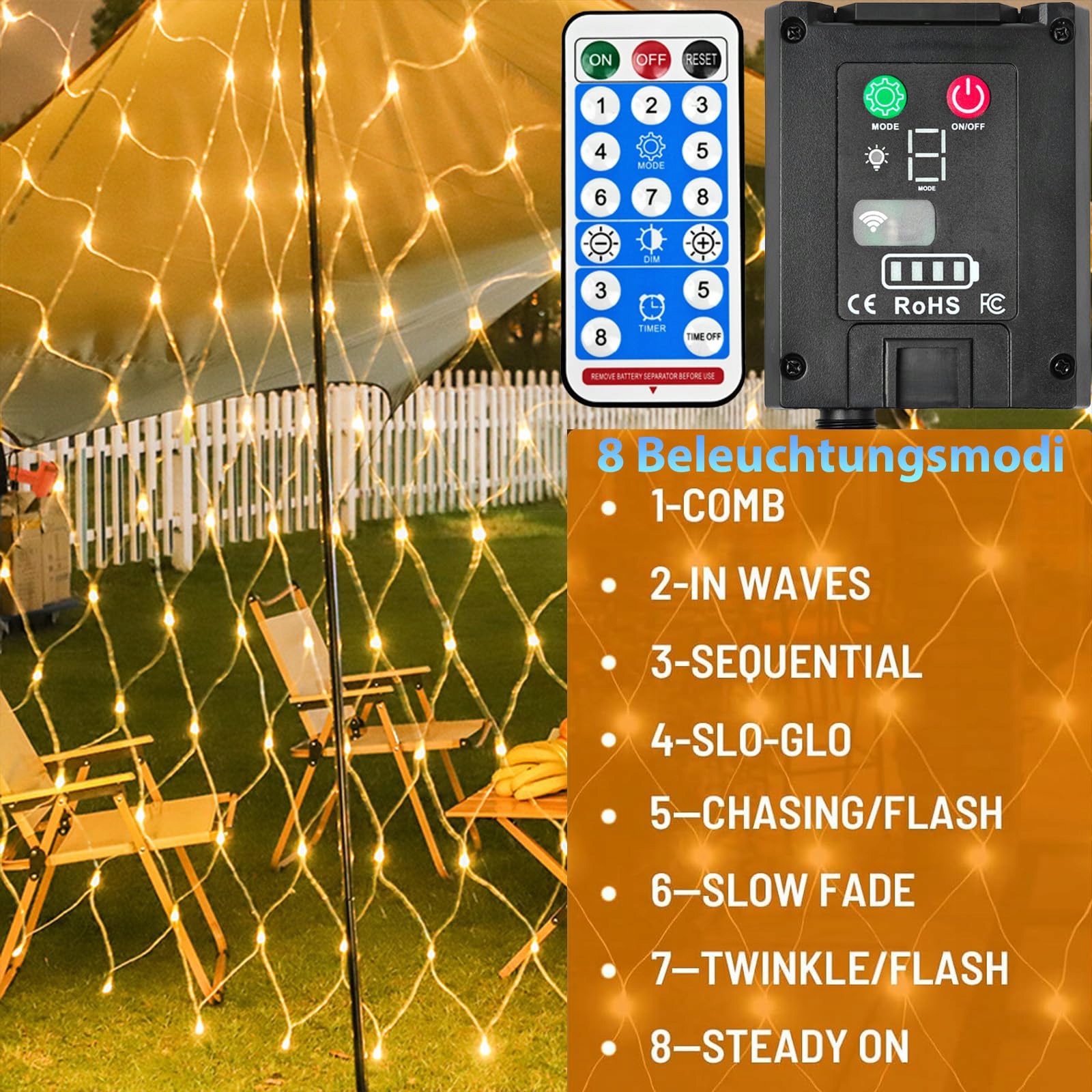 CVEENK LED Solarnet Światła 15x15M 96 LED Ciepłe Na Wnętrza i Zewnątrz — miniatura 5