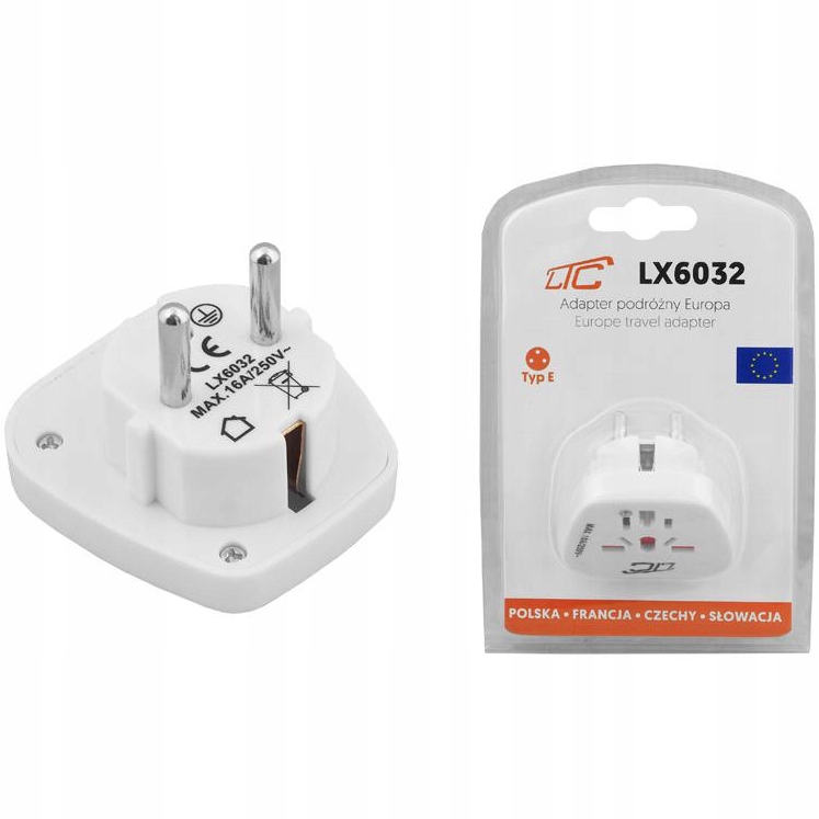 ADAPTER GNIAZDO PODRÓŻNE WTYCZKA EUROPA EU LTC Model LX6032