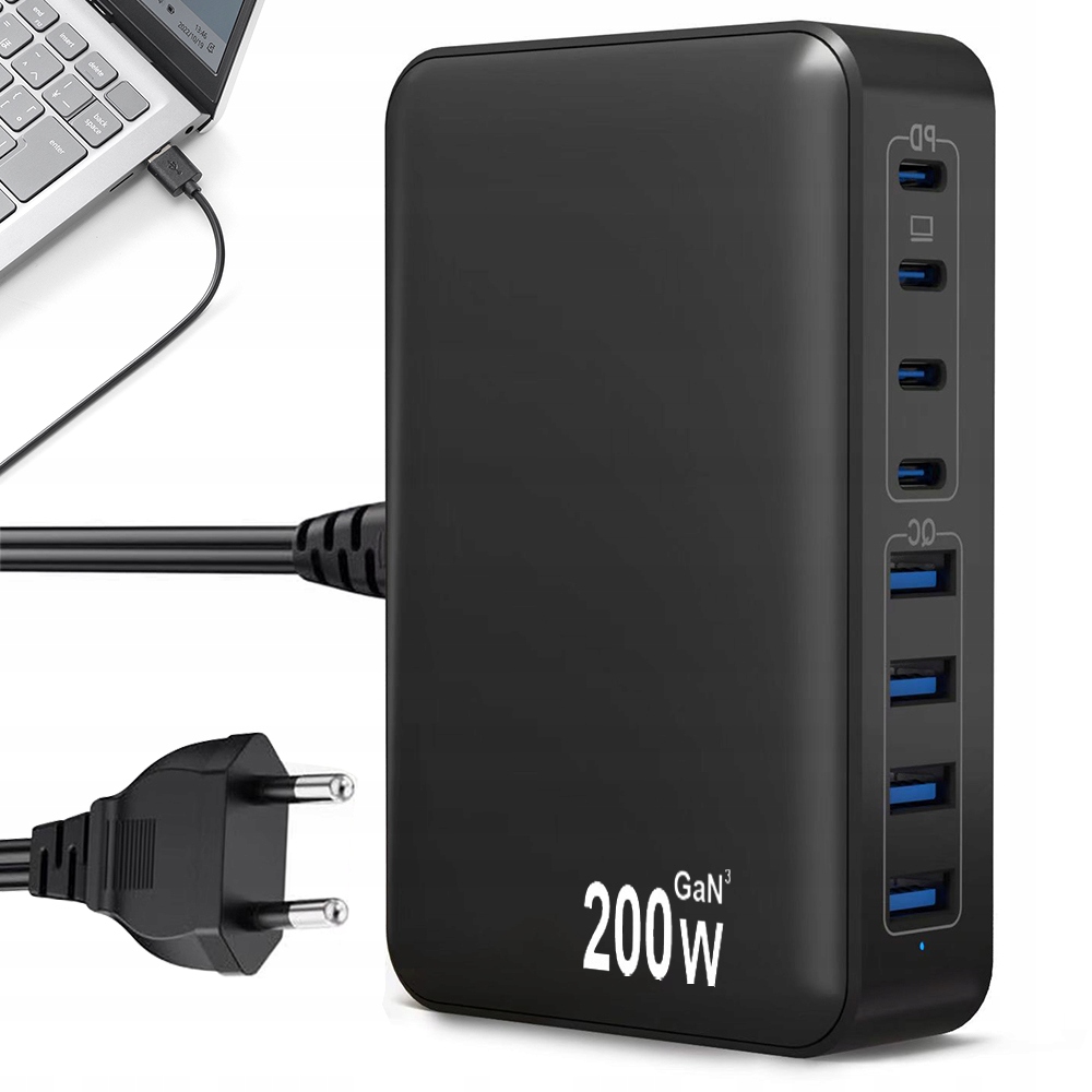 Ładowarka Usb 8 Port 200W GaN III Stacja Ładująca 4C 4A Do Macbook Iphone