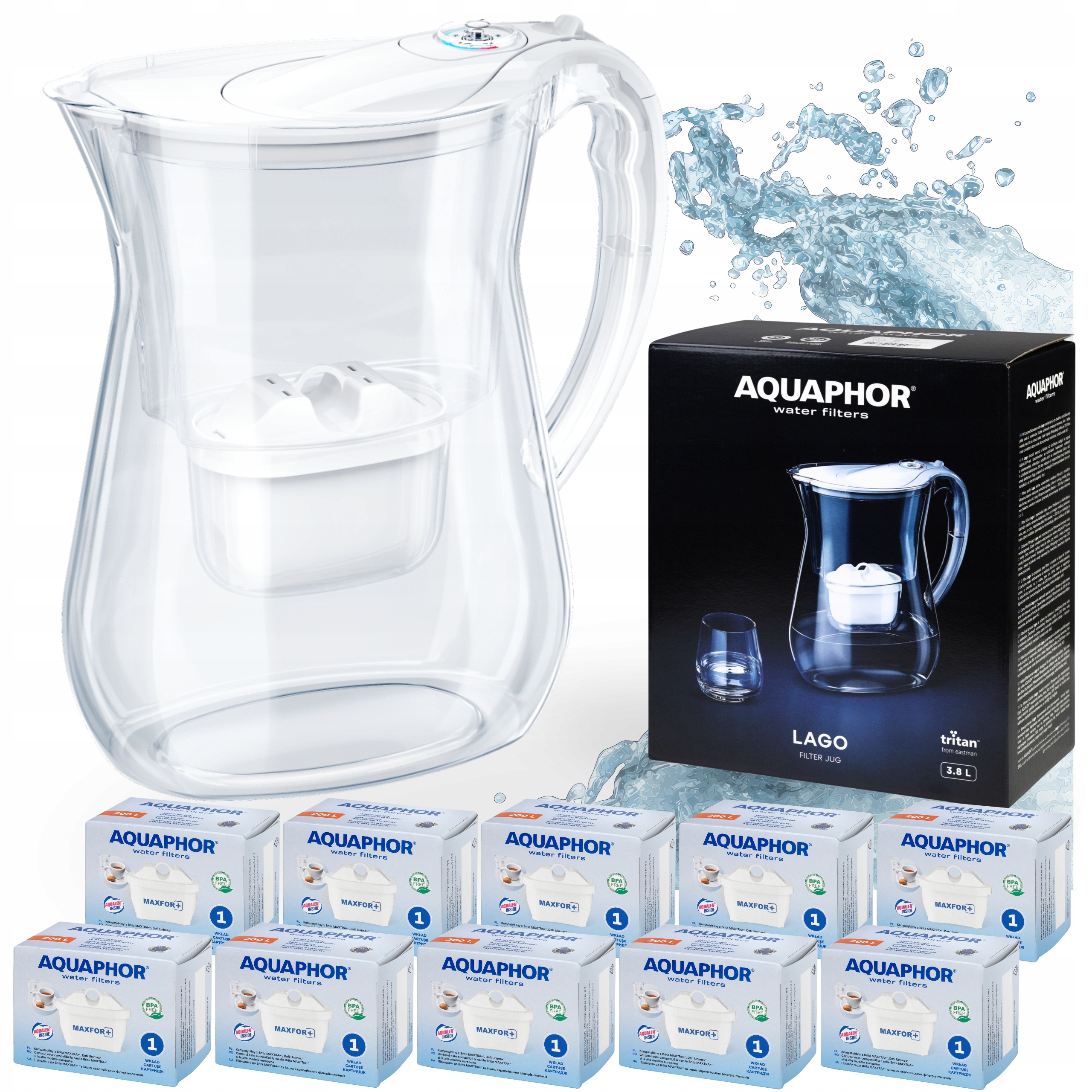 Filtrační konvice na vodu Aquaphor Lago bílá 3.8 l, 10 náplní Maxfor+