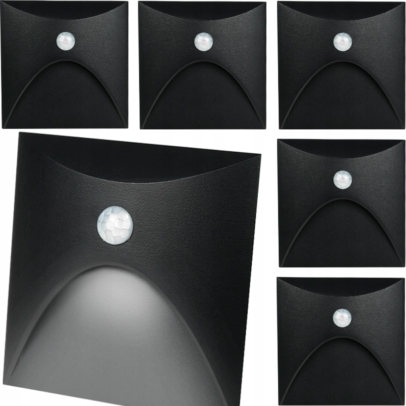 5x Czarna Lampka Schodowa Led Z Czujnikiem Ruchu I Zmierzchu Oprawa Schody