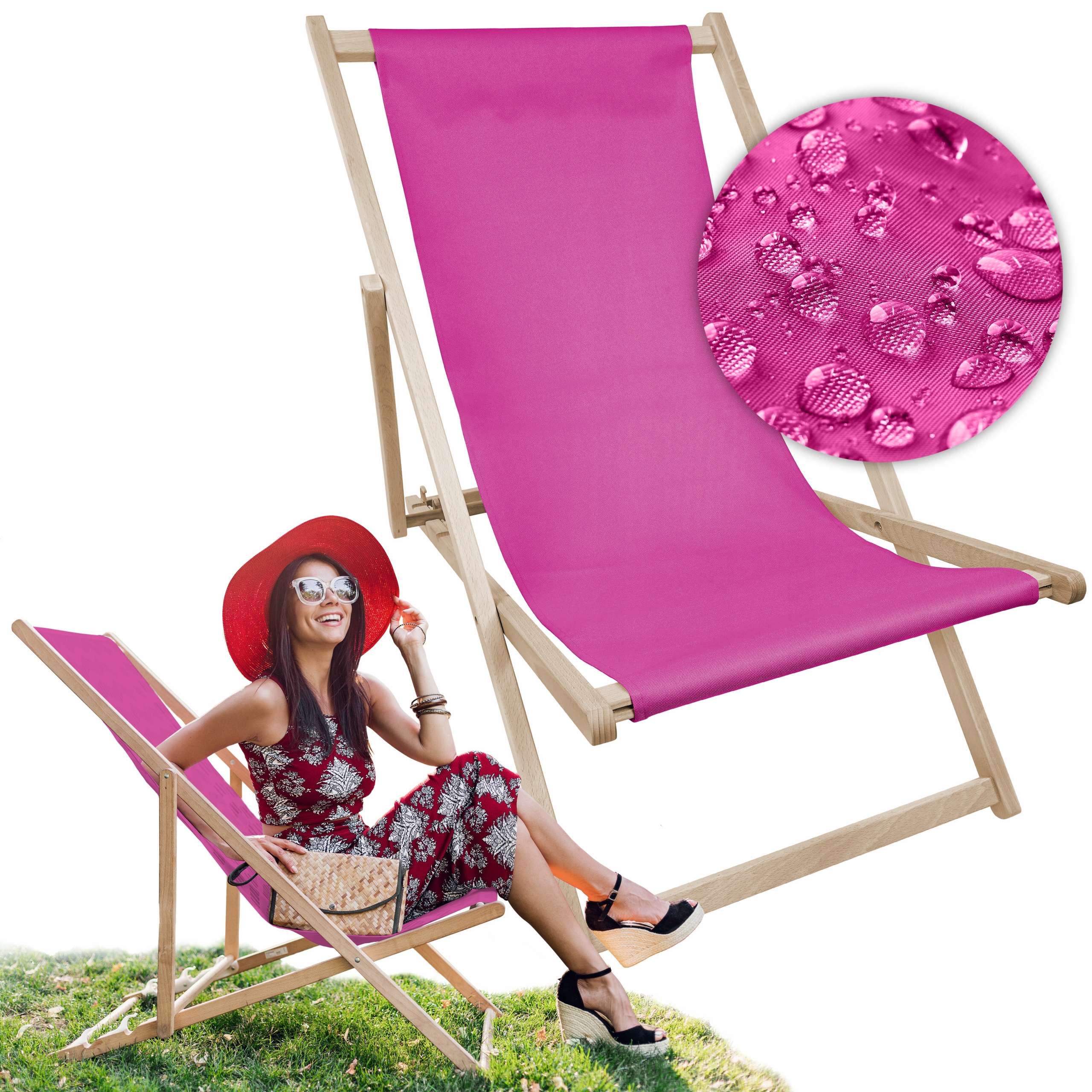 

Ogrodowy Składany Leżak Drewniany Plażowy Różowy