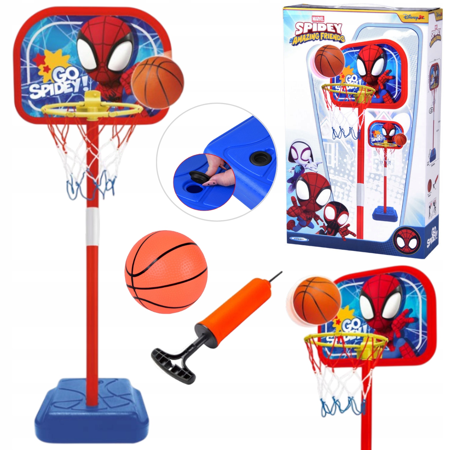 Zestaw do Koszykówki Spidey dla Dzieci Kosz Piłka Pompka, Regulowany SP0880