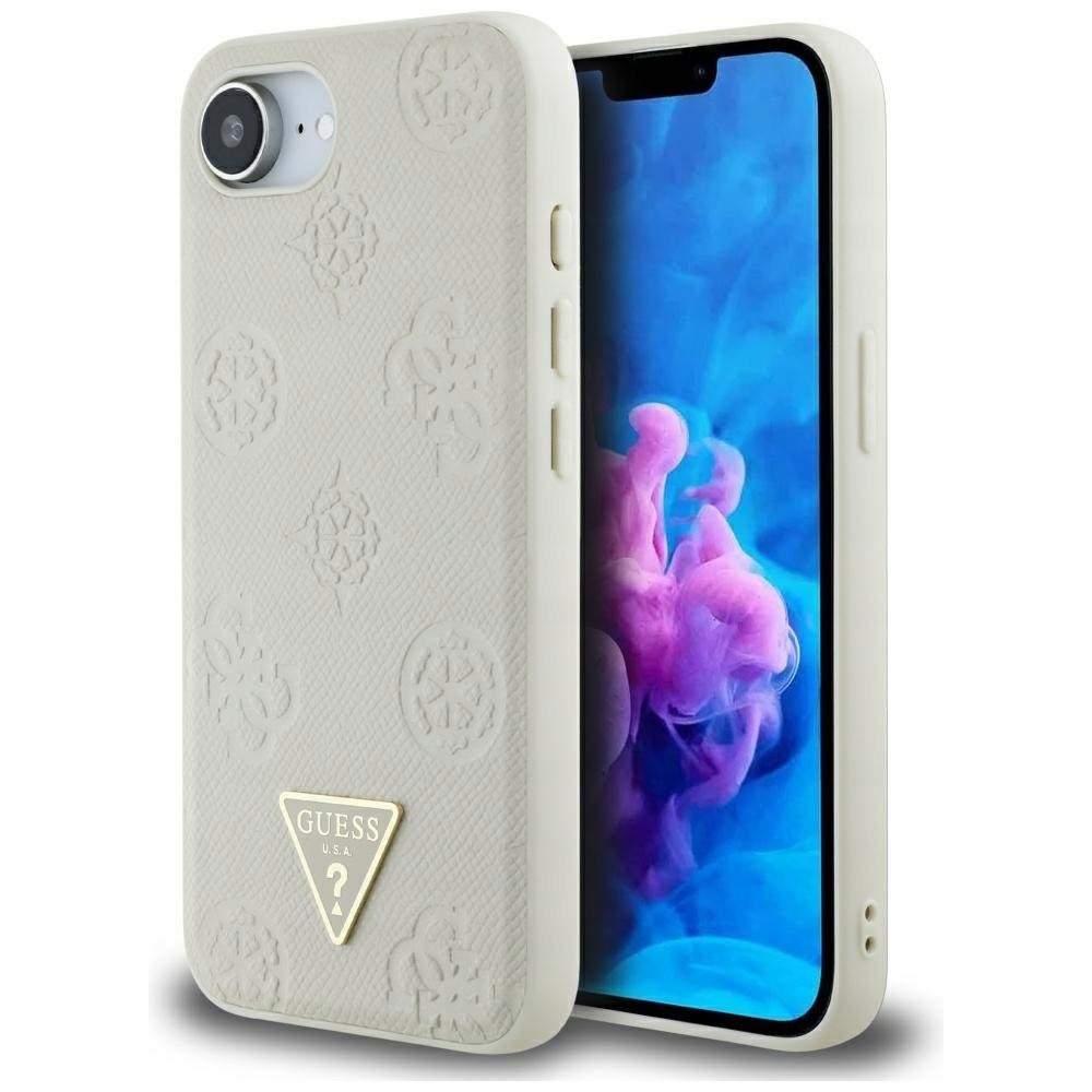Etui Guess Grained Hot Stamp Peony Triangle Logo MagSafe do iPhone 16e 17