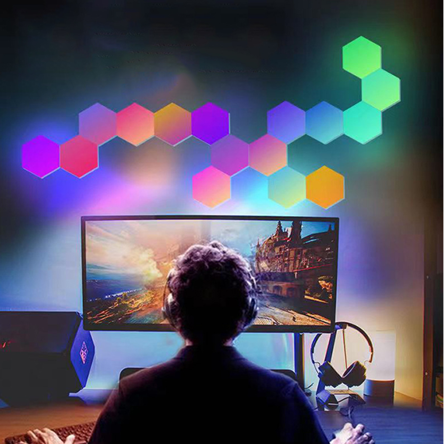 SZEŚCIOKĄT PROWADZONY LAMPA ŚCIENNA 13 KOLOR DEKORACYJNE ŚWIATŁA BLUETOOTH Napięcie 5 V