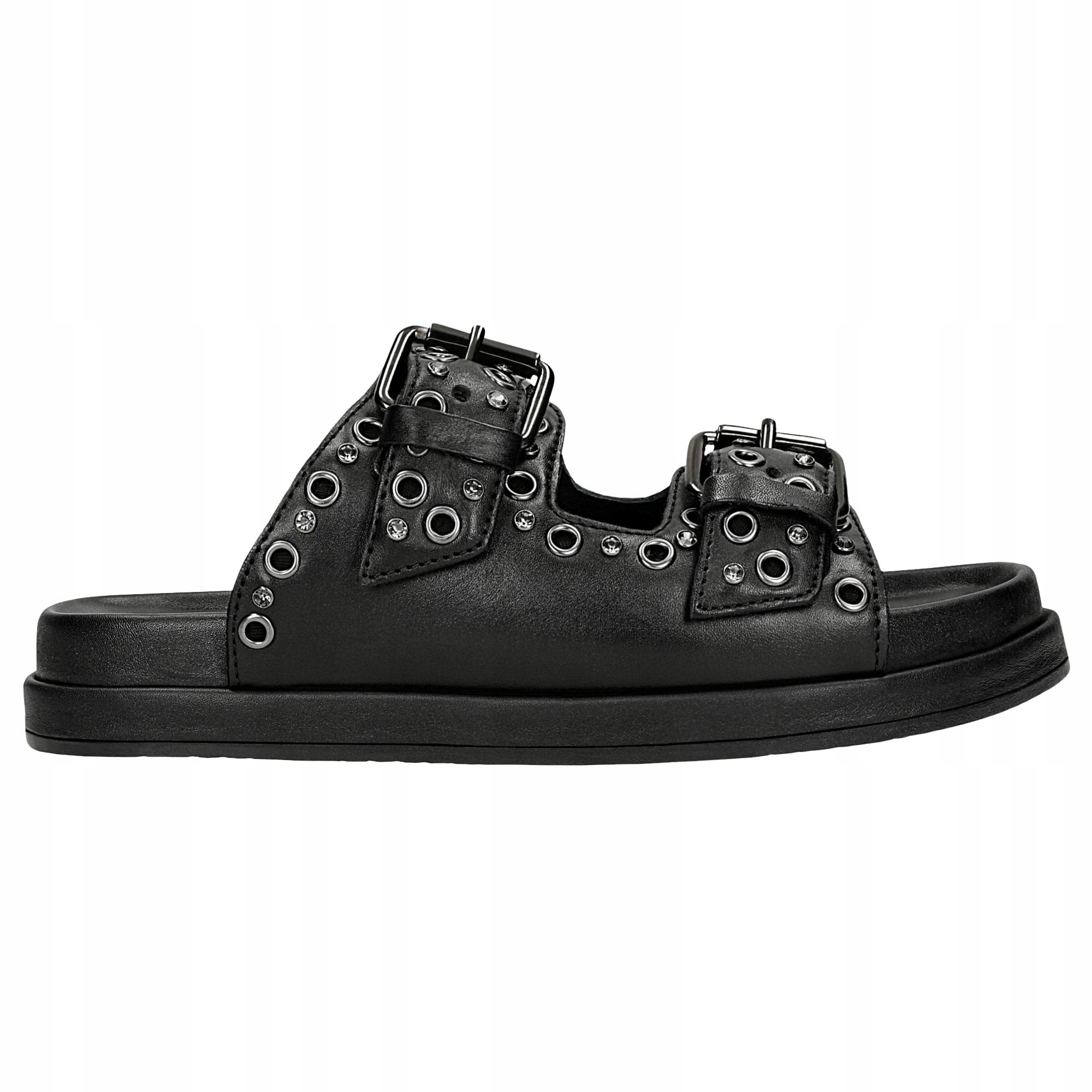 Dámské černé Nazouváky z celokožené kůže s ozdobnými nýty Wojas vel. 38