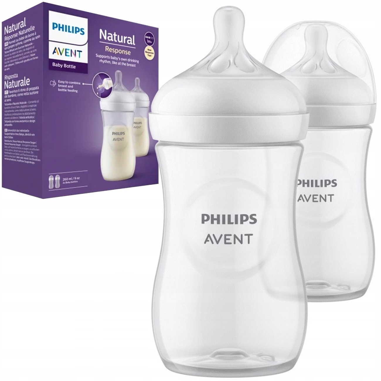 AVENT Philips Zestaw 2x 260ml Butelka 2-pack smoczek Response Level 3m+
