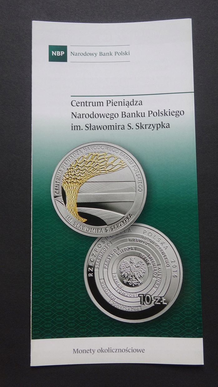 Foldery 10 zł 2016,CENTRUM PIENIĄDZA-NBP,stan I,j.pol.j.ang