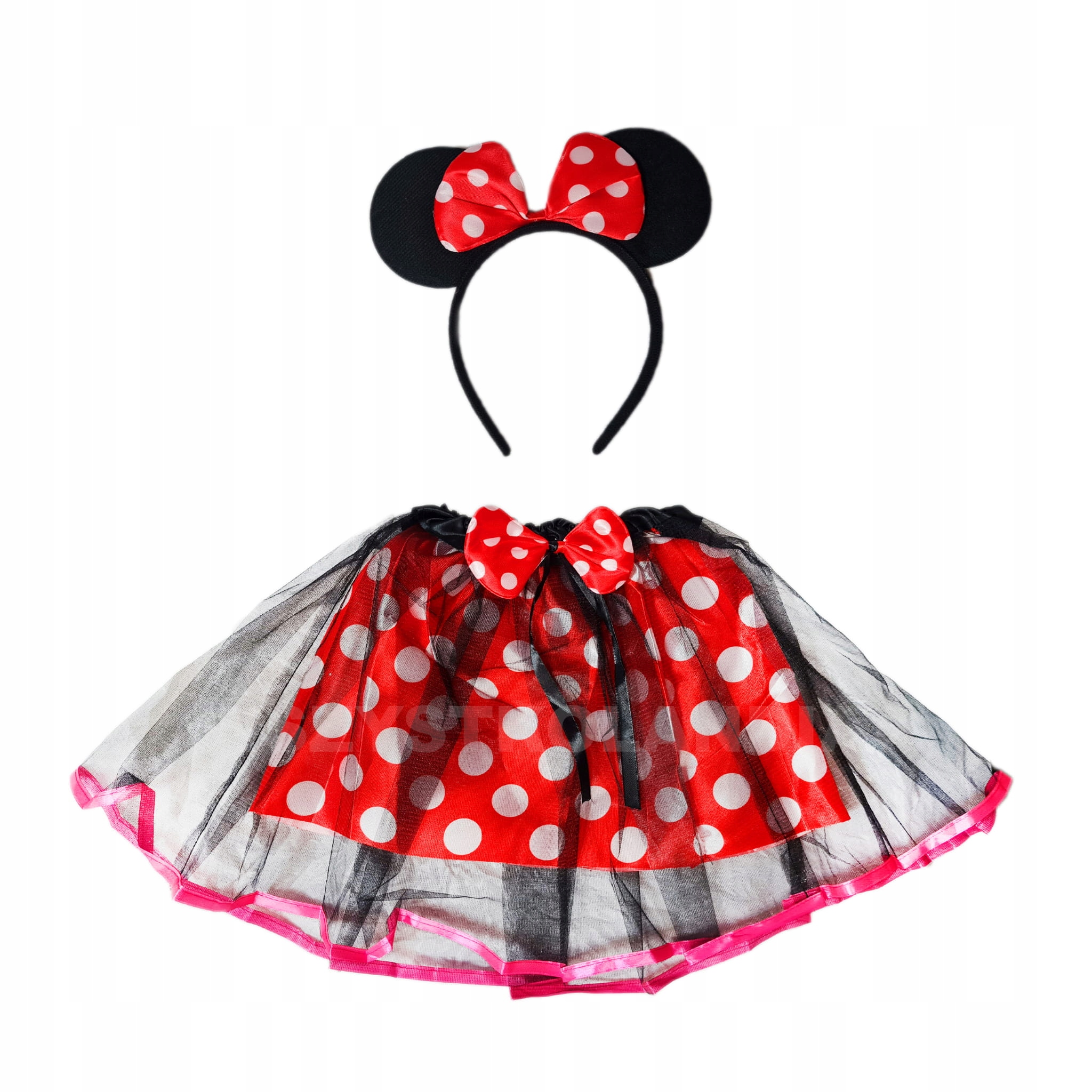 STRÓJ MYSZKA MINNIE MIKI KOSTIUM SPÓDNICZKA OPASKA z KOKARDĄ