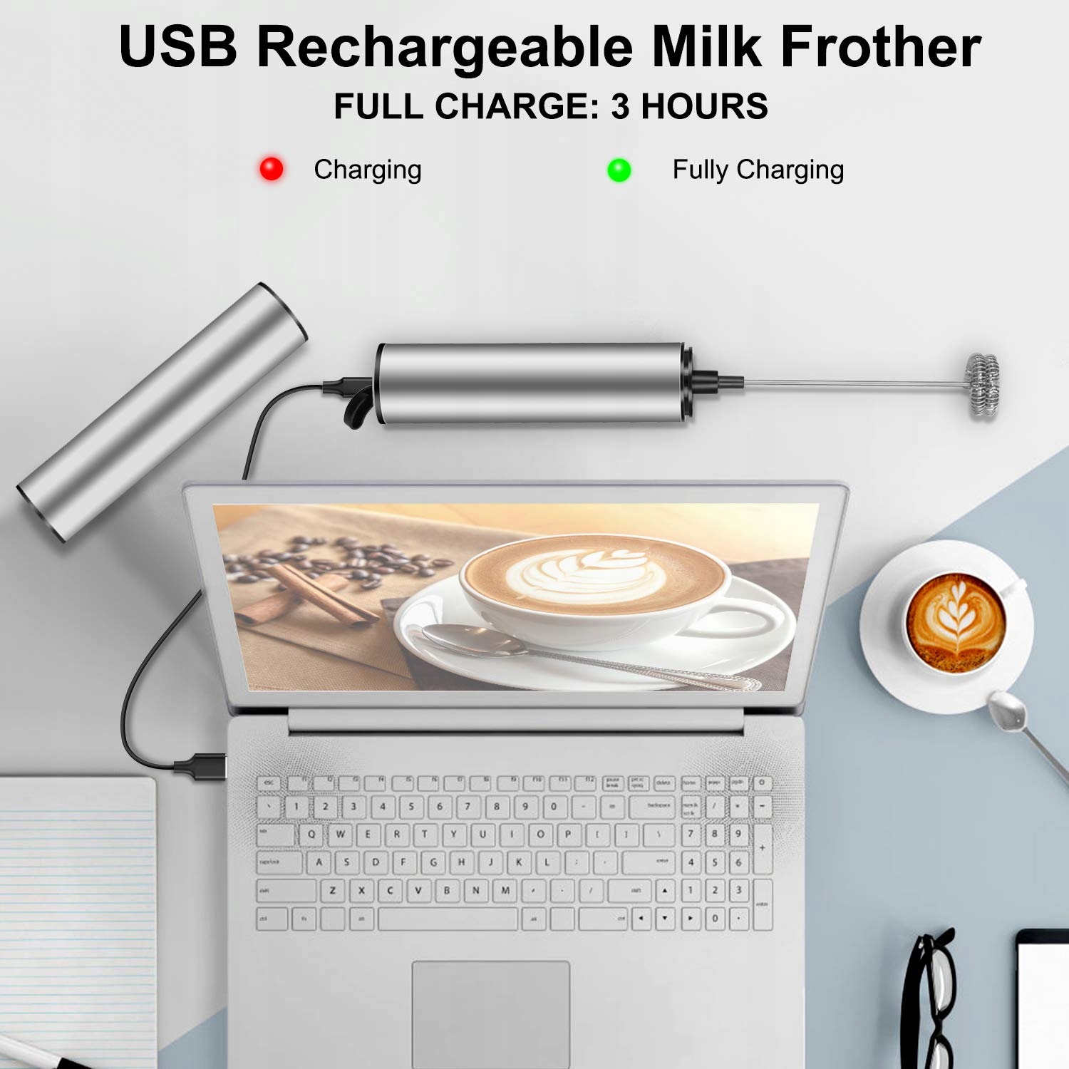 MOSUO Elektryczny Spieniacz Do Mleka USB Mini Mikser Stalowy Do Kawy — miniatura 4