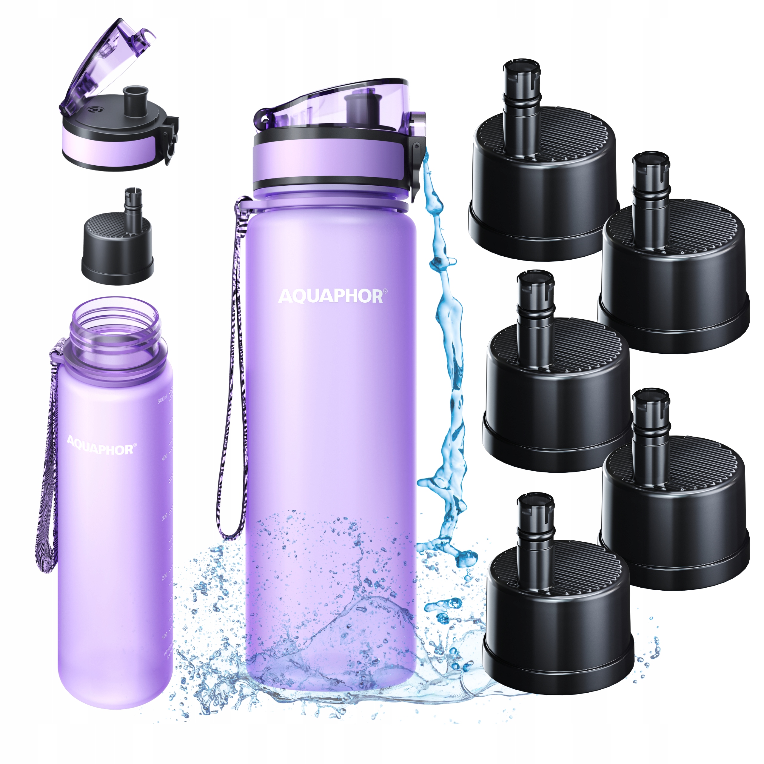 Bidon filtrujący wodę Aquaphor City Lawendowa 0,5L na spacer podróż wyjazd