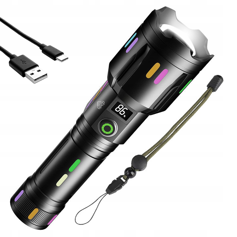 Latarka Taktyczna Led Dalekosiężna 6800mAh Power-Bank akumulator biwak Zoom