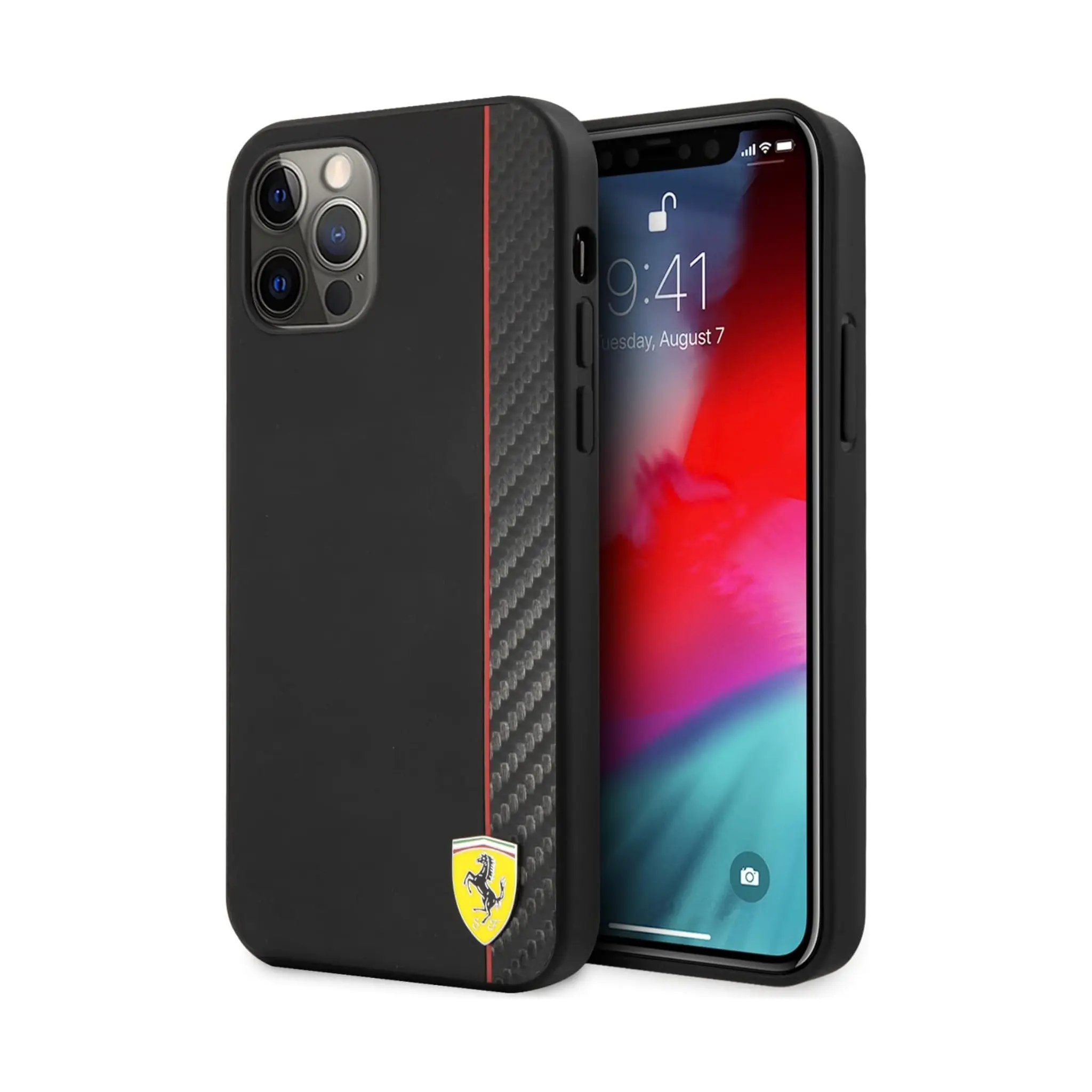 Ferrari Etui On Track Carbon Stripe, czarny iPhone 12 Pro Max