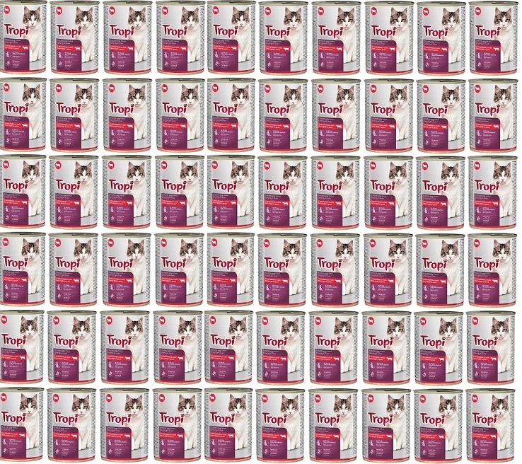 Levně Krmivo mokré pro kočky Tropi s hovězím masem v omáčce 415 g x 60 ks Hovězí Maso