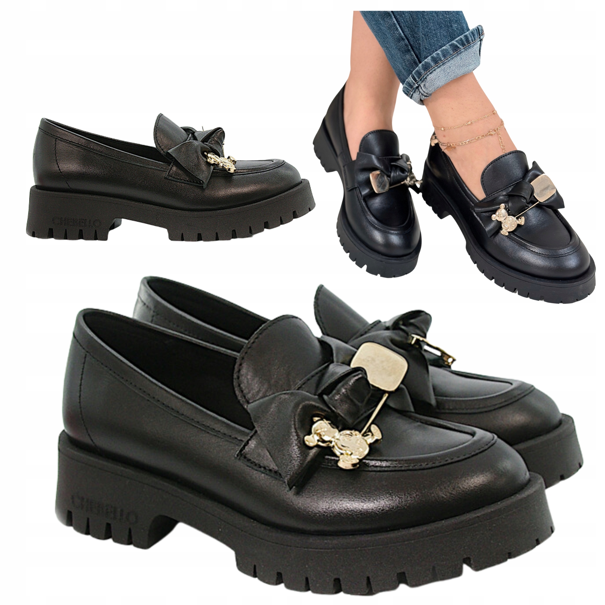 Dámské mokasíny CheBello 37 Jarní pohodlné kožené Polské nazouvací boty