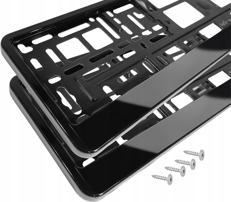 Ramki pod tablice rejestracyjne do tablic Czarne Metalizowane Połysk wkręty