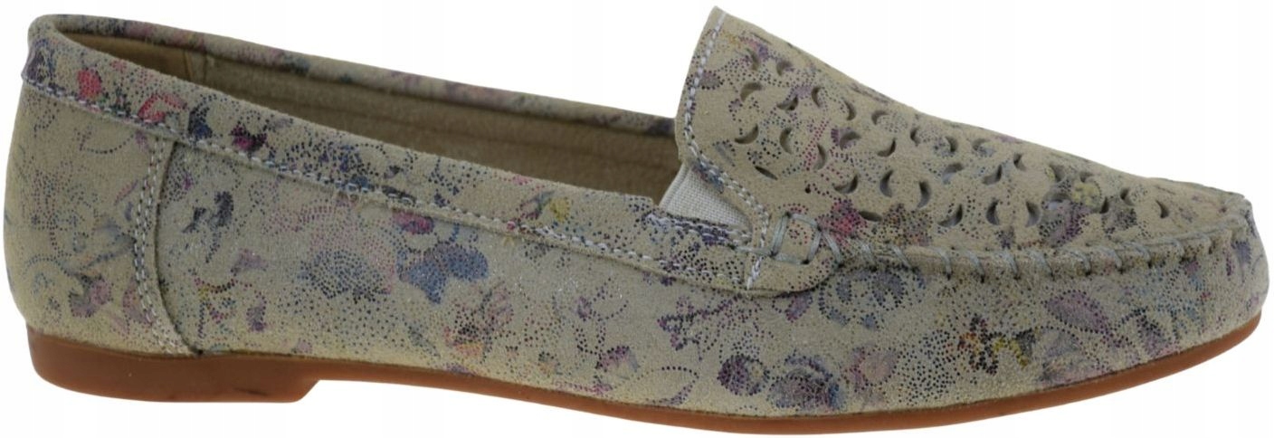 Dámské kožené mokasíny béžové s květinami S.barski LR61-7026 VEL.36