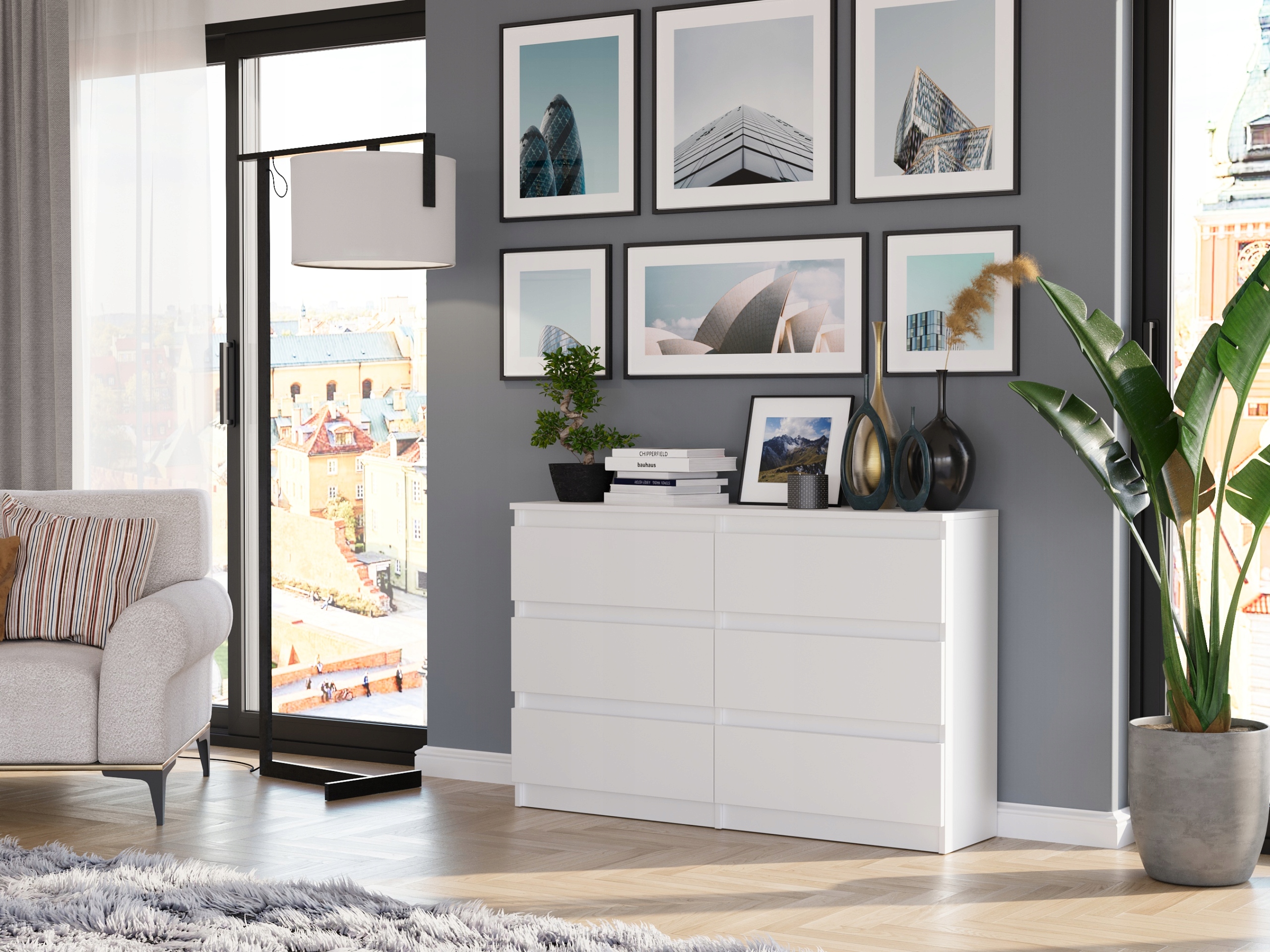 KOMODA R-120 SZAFKA 6 SZUFLAD BIAŁA R-120