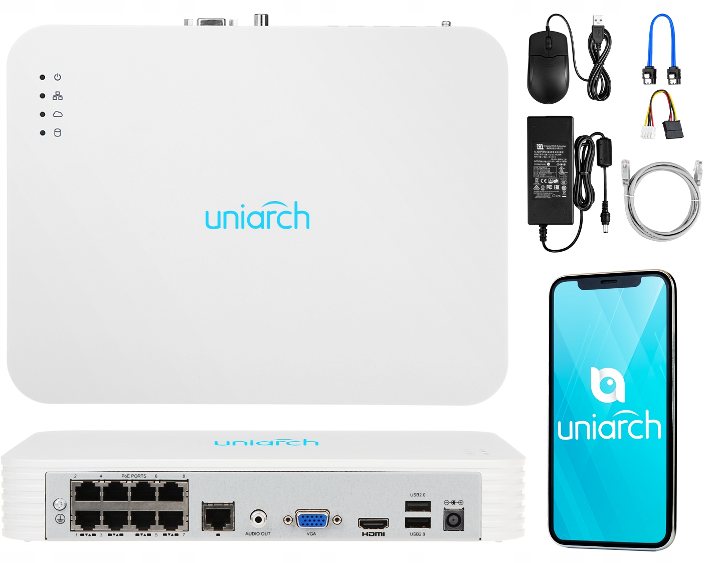 UNIARH Zestaw Kamer IP Full HD Rejestrator PoE 1TB Model 2Mpx Kit IPC-T122-PoE