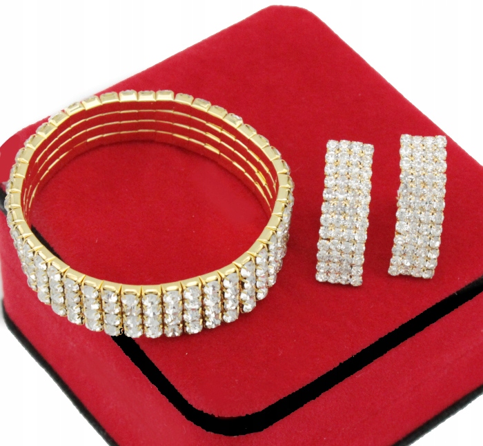 

Komplet Złoty Klipsy Bransoletka Cyrkonie