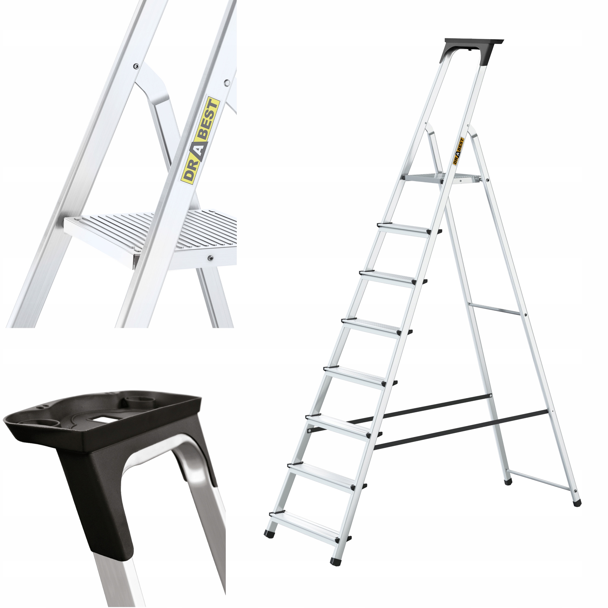 Domáca jednostranná hliníková rebríková tyč 8-stupňová Drabest Polica