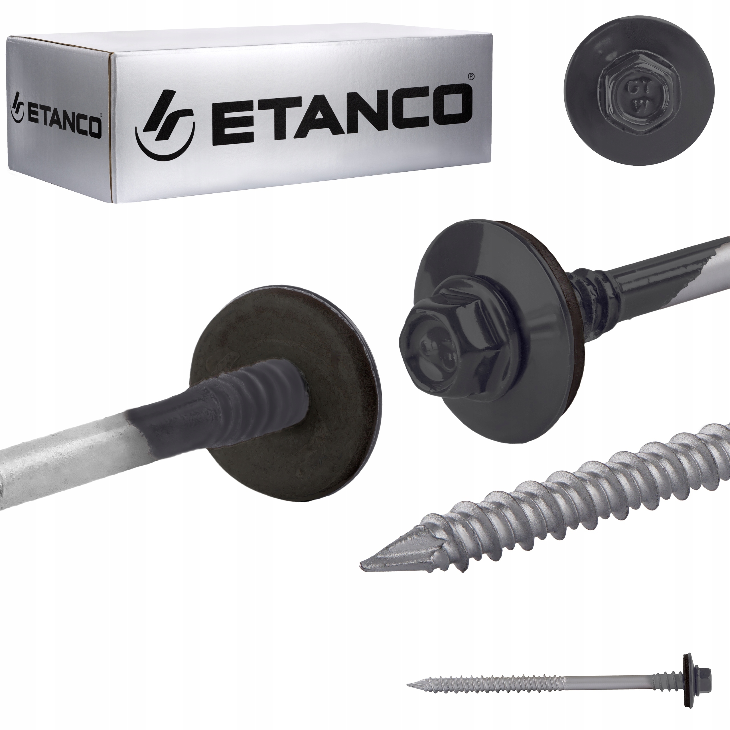 Wkręty do płyty warstwowej 100mm Ral 7016 100s do drewna betonu Etanco Gtrw