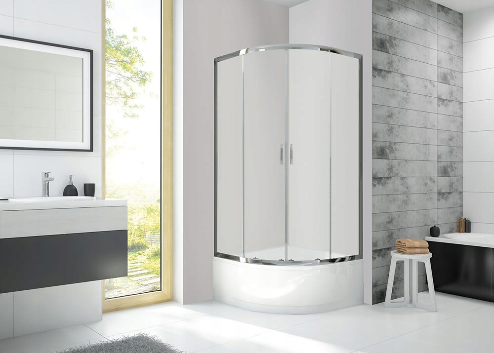 Kabina prysznicowa Sanplast Fris półokrągła 80x80 cm z brodzikiem i syfonem