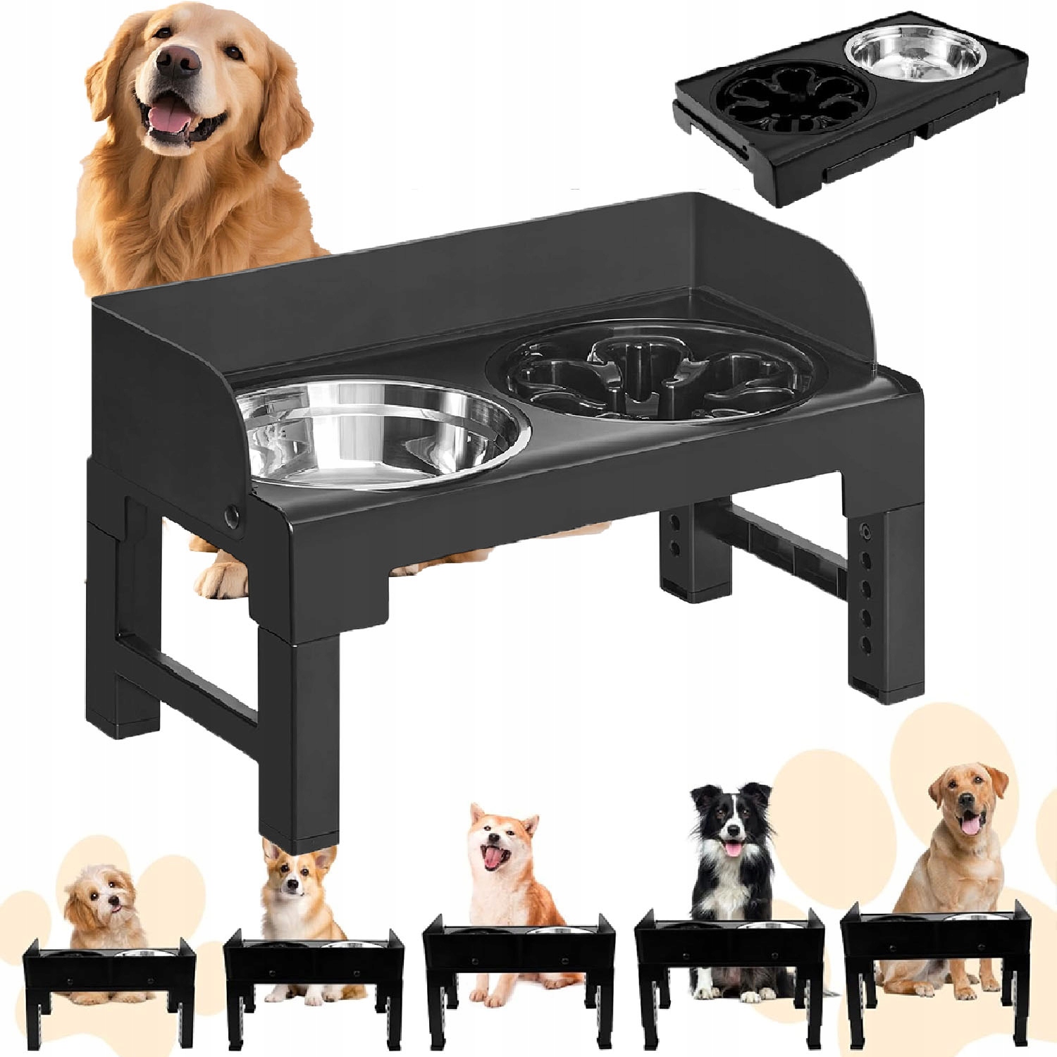 Miska na krmení zvířat Zvýšená 5 úrovní 3 ks Ocel Pomalu jedí