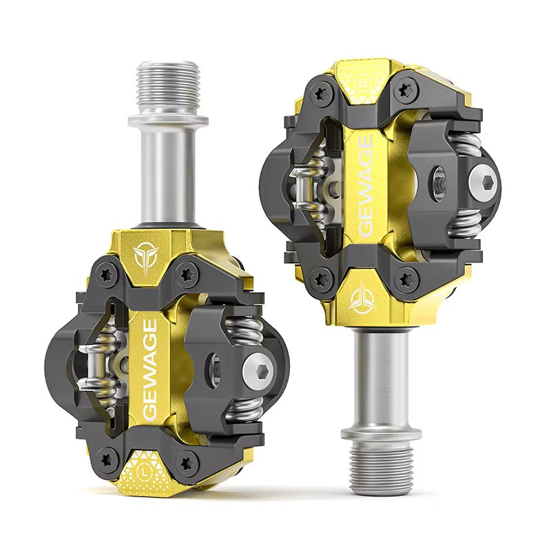 Pedały Rowerowe Zatrzaskowe Dwustronne Spd z Blokami Gewage GE-152 złote