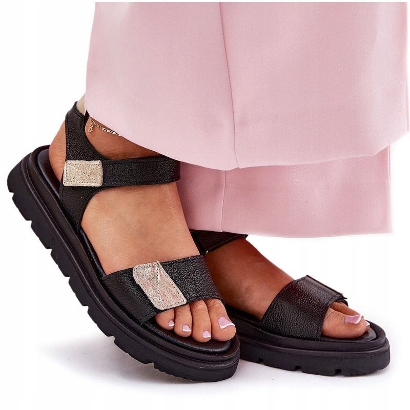 Dámské Sandály Přírodní Kůže Na Suchý Zip Platforma Zazoo 40443 Černé 39