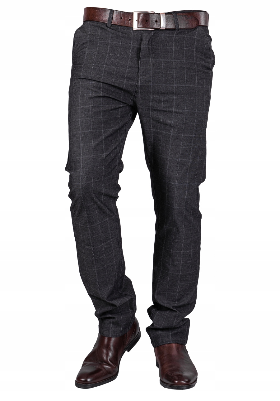 Eleganckie grafitowe CHINOSY PERTO w kratę r.32 Marka inna