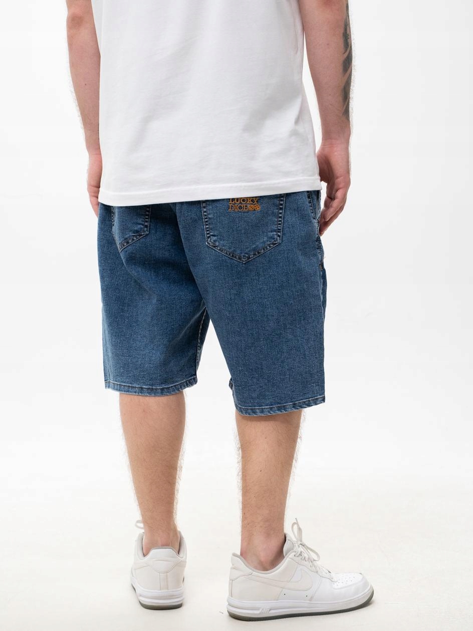 Džíny Lucky Dice Baggy, modré a zlaté, Kraťasy vel.