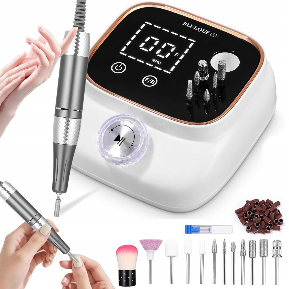 Elektrická Frézovací Bruska Na Nehty 45000 Ot/min, Silná Bílá 11 Hlavic