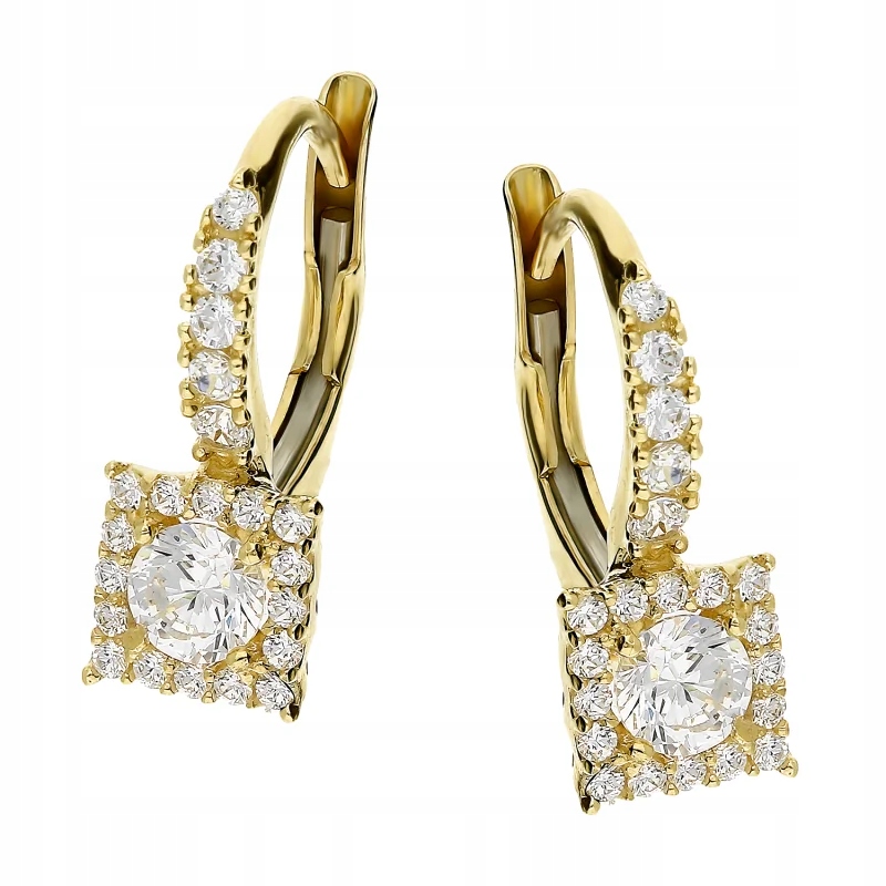 zlaté náušnice 585 elegantní čtvercové markýzy se zirkony 2.33 g