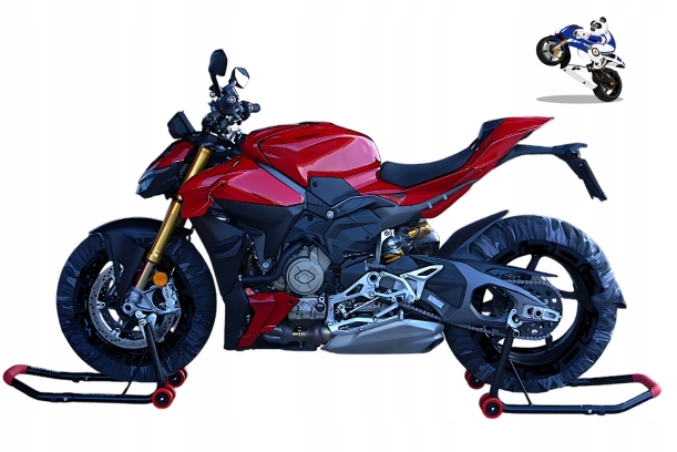 Stojan na motocykl, přední zadní hever pro motocykl, komplet, kyvné kolečko