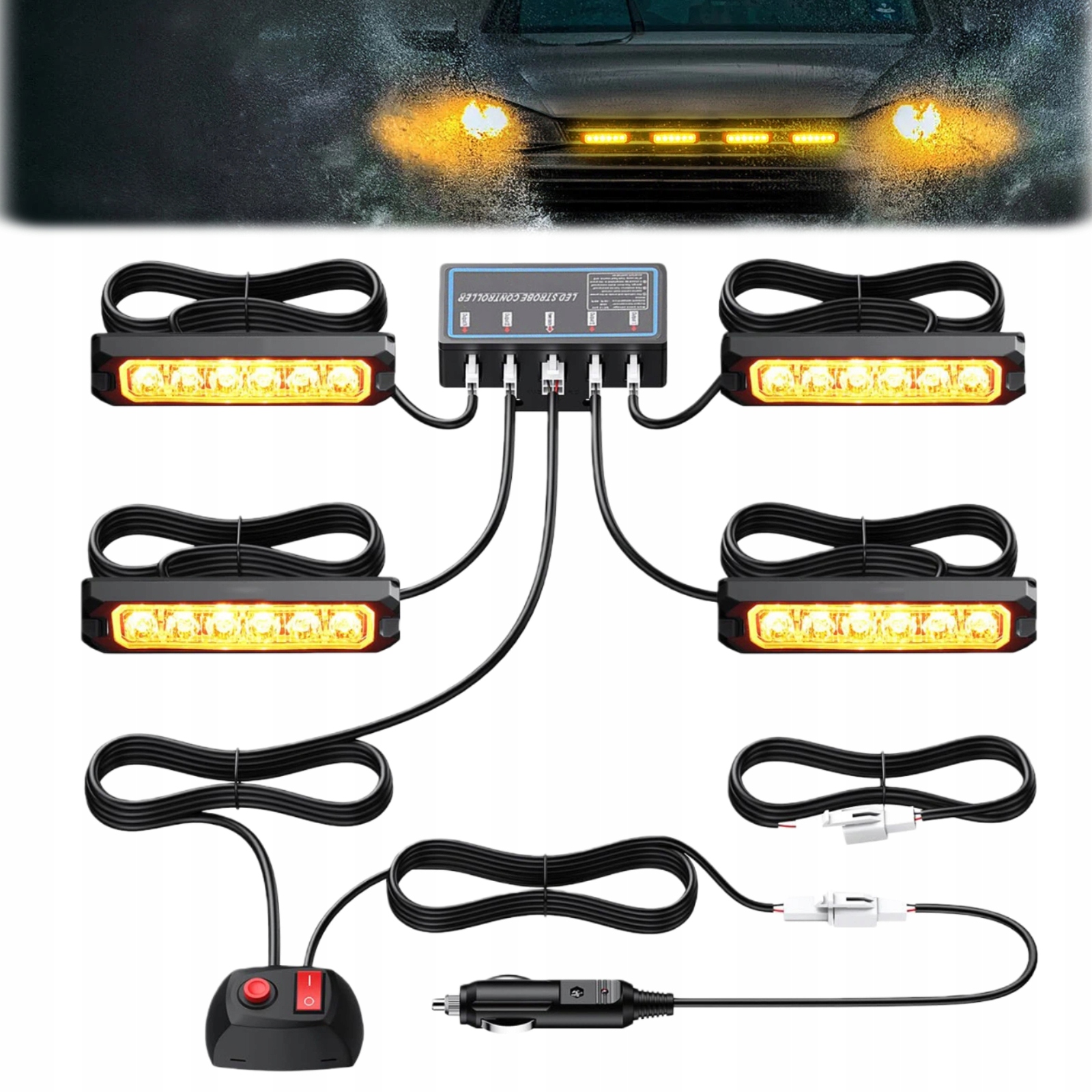 4KS Stroboskopická Výstražná Světla Led Lampa Oranžová Pomůcka Autopřepravník