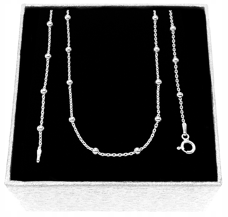 Srebrny Łańcuszek Damski 45cm Kulki Kuleczki Ze Srebra Próby 925
