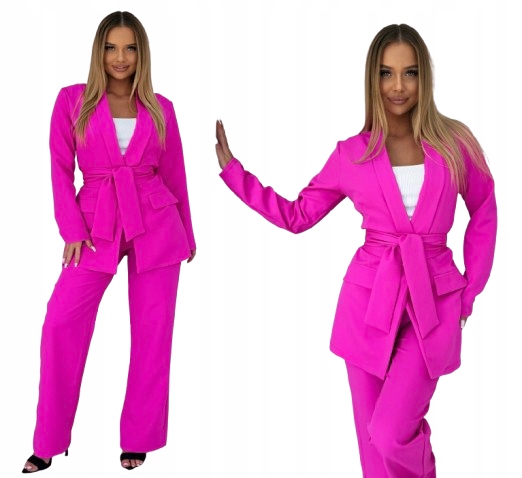 Komplet Spodnie Żakiet Garnitur Marynarka Z Paskiem Szerokie Spodnie XL/42