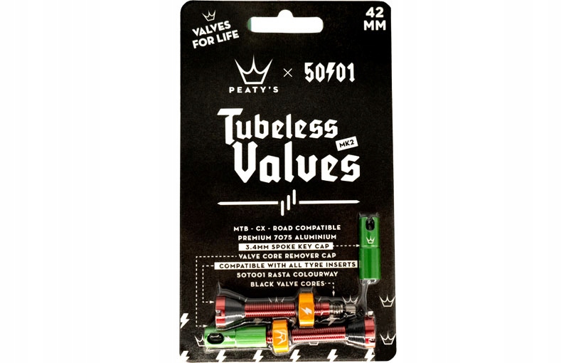 Ventilky tubeless Peaty's x 50to01 42 mm Rasta Presta hliník 7075 2 ks