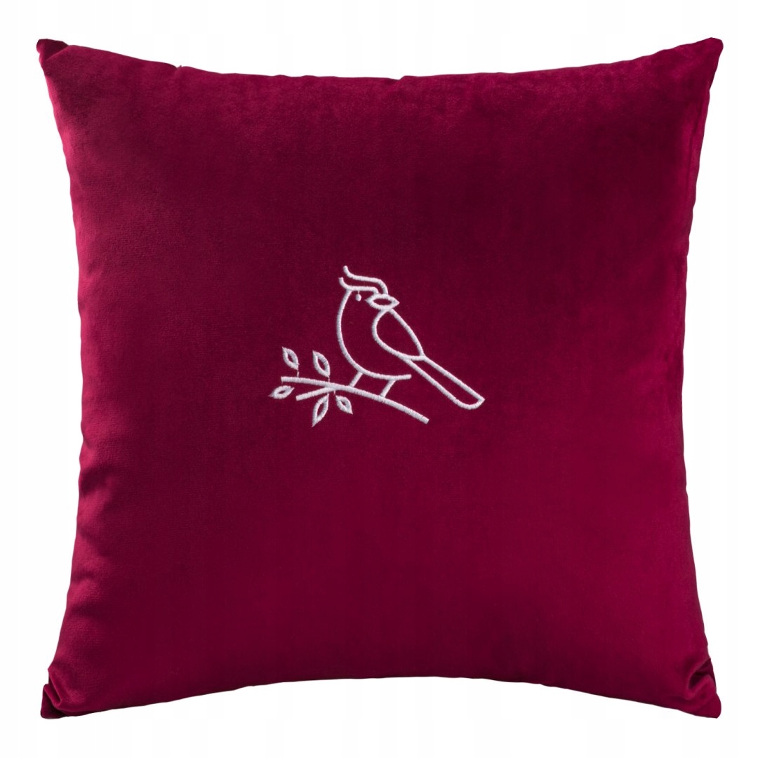 Poszewka dekoracyjna 43x43 miękka tkanina VELVET haftowany wzór czerwony