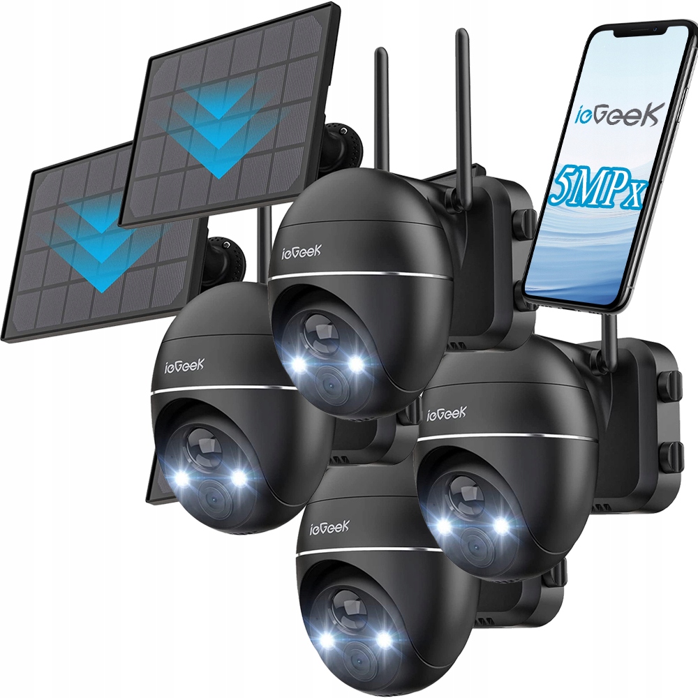 5MPx venkovní solární kamera s baterií a bezdrátovým monitorováním Wifi 4ks