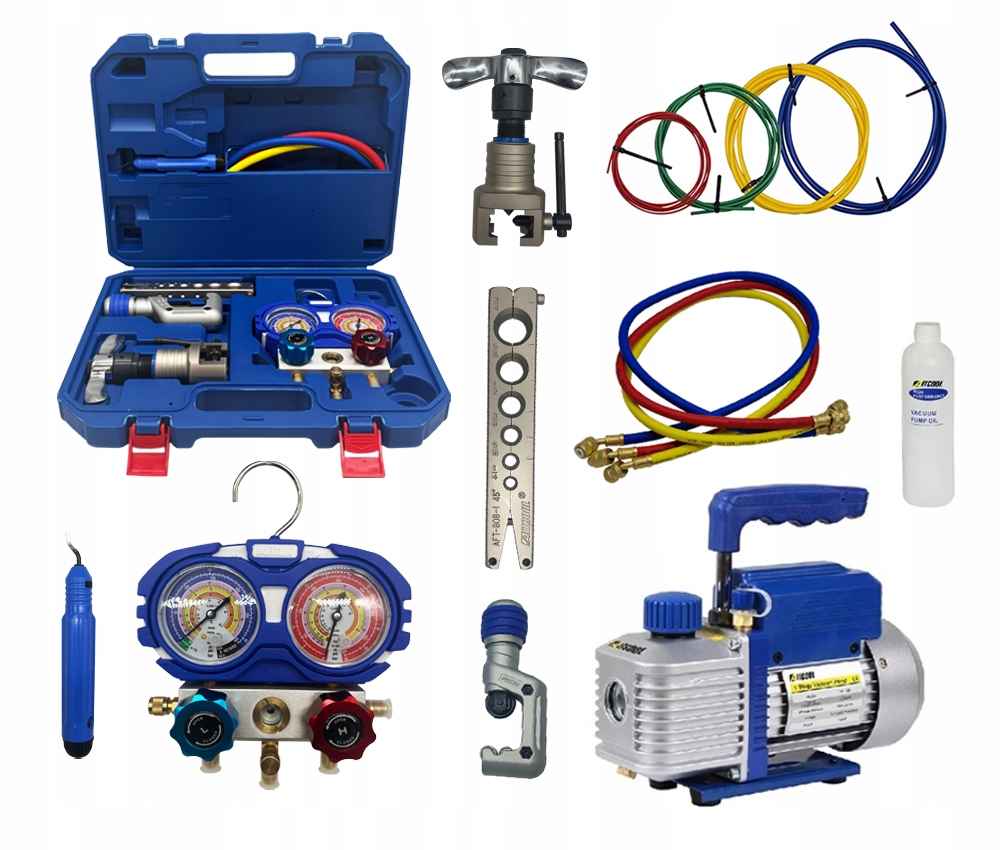 Sada nástrojov na montáž servisu klimatizácie Aitcool manometre, pumpa, hadice