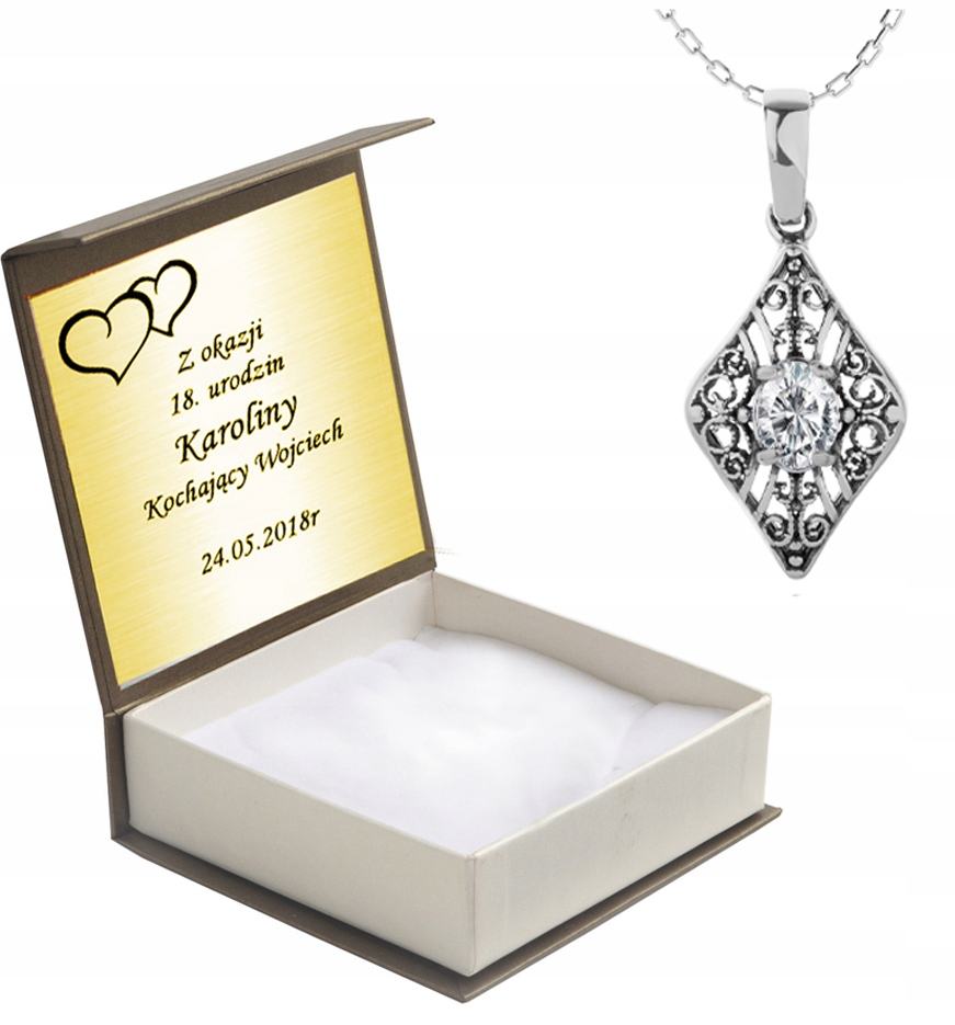 

Wisiorek Srebrny Ażurowy Z Cyrkonią I Łańcuszkiem