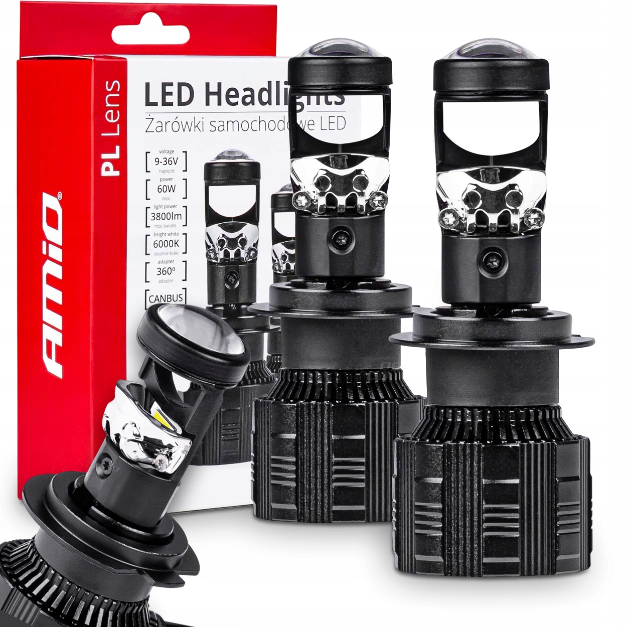 Led Žárovky H7 Amio Pl Lens Šošovka 6000K 3800LM Canbus E9 R10