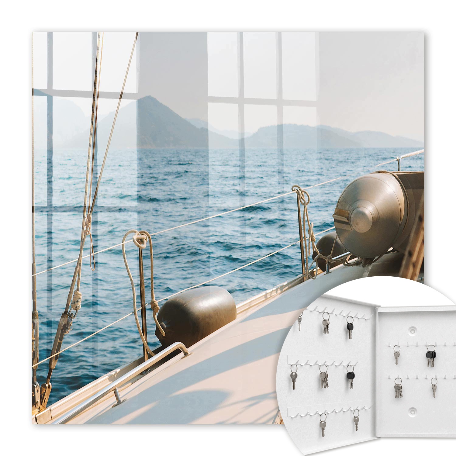 Nástěnná schránka na klíče S Potiskem Mořská cesta Bílá levá 30x30 cm